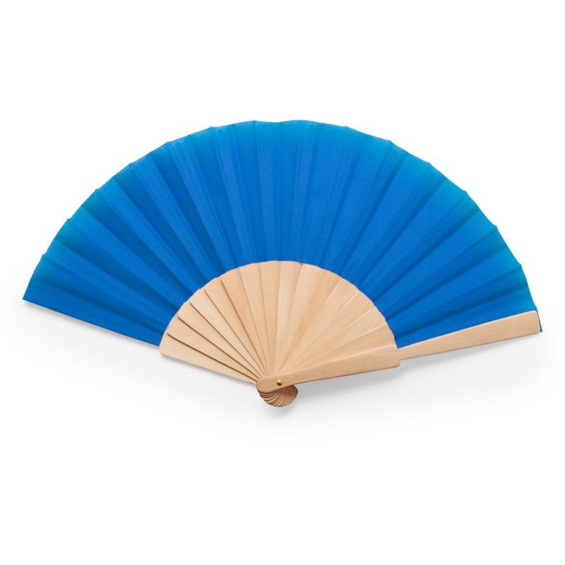 Éventail avec tige en bois et tissu en polyester