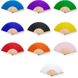 Éventail avec tige en bois et tissu en polyester
