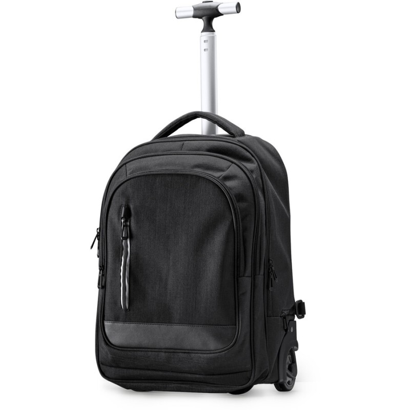 Sac à dos avec fonction trolley en polyester chiné 300D avec compartiment intérieur rembourré pour les ordinateurs portables