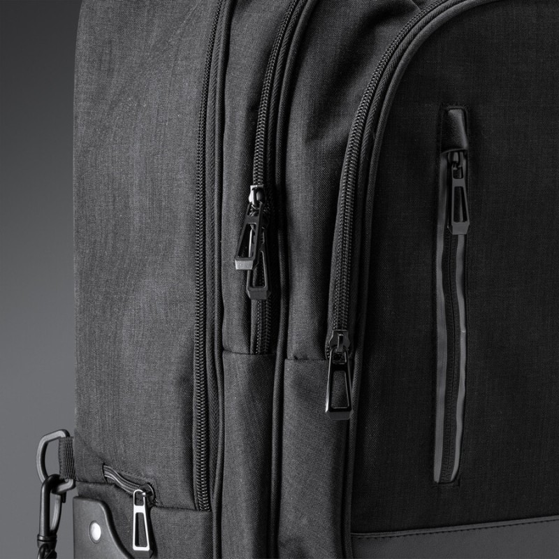 Sac à dos avec fonction trolley en polyester chiné 300D avec compartiment intérieur rembourré pour les ordinateurs portables