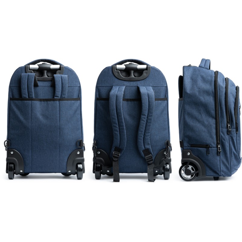 Sac à dos avec fonction trolley en polyester chiné 300D avec compartiment intérieur rembourré pour les ordinateurs portables