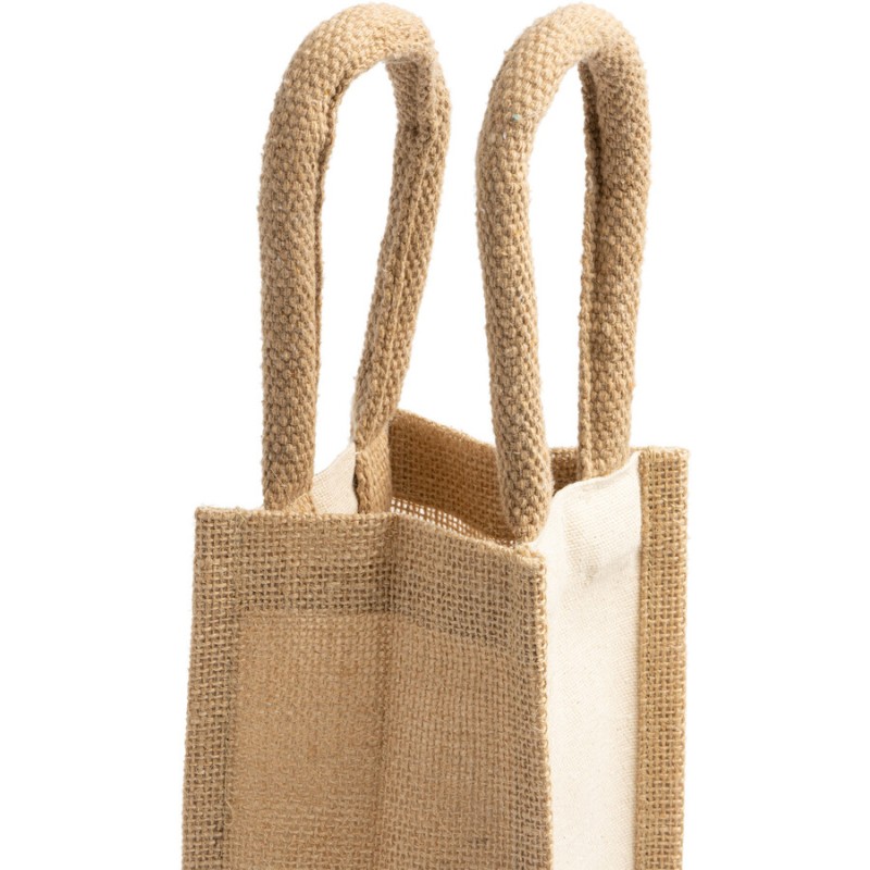 Sac laminé en jute et coton avec anses renforcées , parfait pour les bouteilles