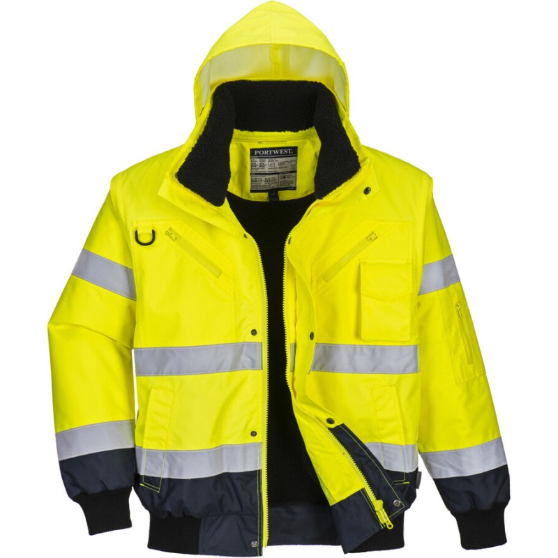  Blouson bomber 3-en-1 Haute Visibilité imperméable et chaud, 8 poches