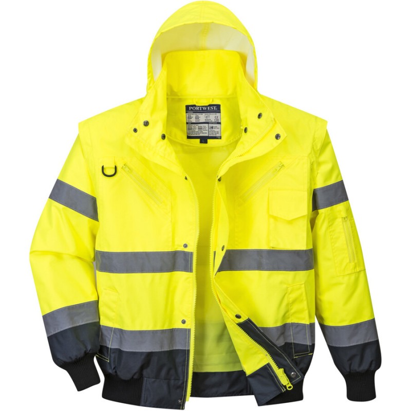  Blouson bomber 3-en-1 Haute Visibilité imperméable et chaud, 8 poches