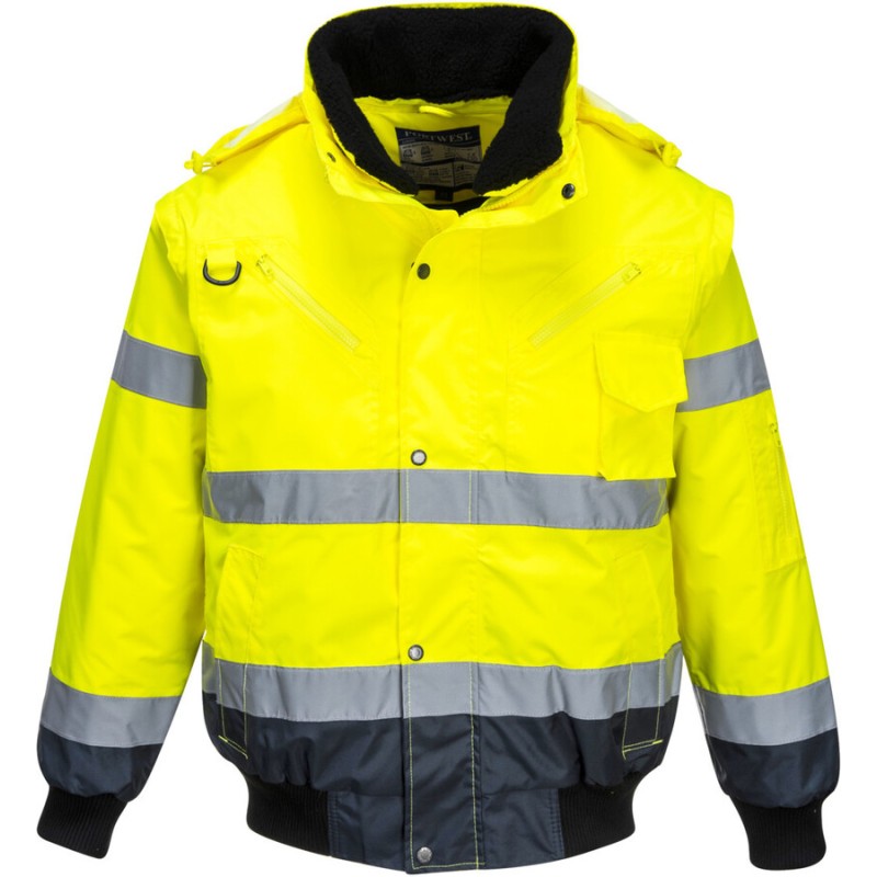  Blouson bomber 3-en-1 Haute Visibilité imperméable et chaud, 8 poches