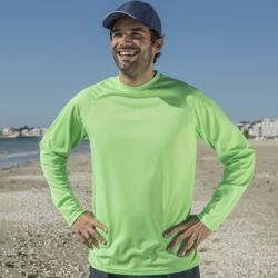 T-shirt sport respirant polyester col rond, manches longues, 140 g/m²