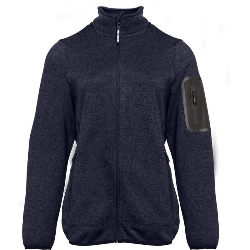 Veste polaire tricotée femme, poche zippée sur le bras, 2 poches zippées latérales