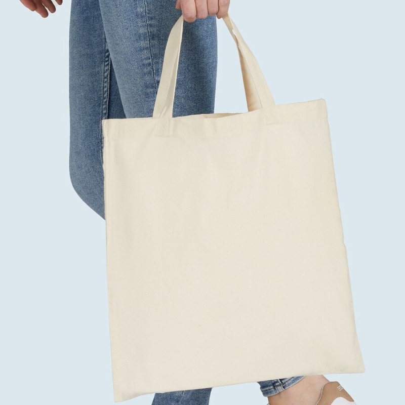 Tote bag, sac shopping en coton bio, anses courtes, 140 g/m²