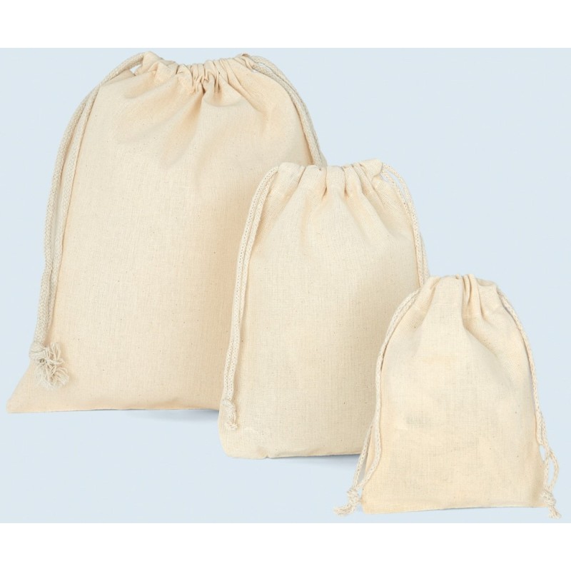 Sac de rangement en coton, fermeture par double cordelette, 140 g/m²