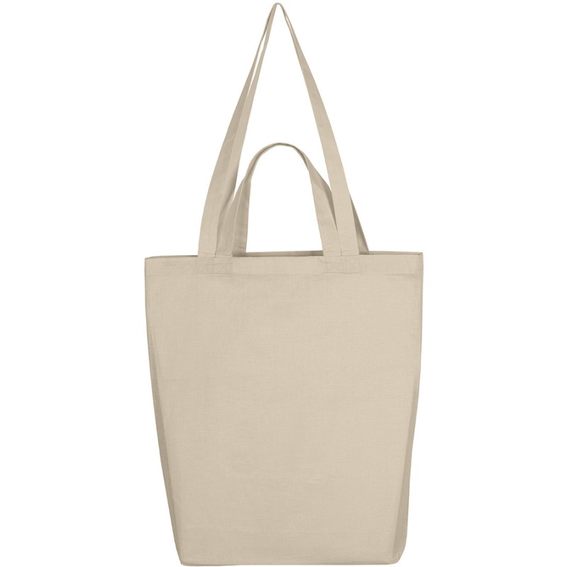 Tote bag en coton à double anses longues et courtes, 140 g/m²