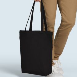 Tote bag épais avec soufflet en coton canvas, anses longues, 340 g/m²