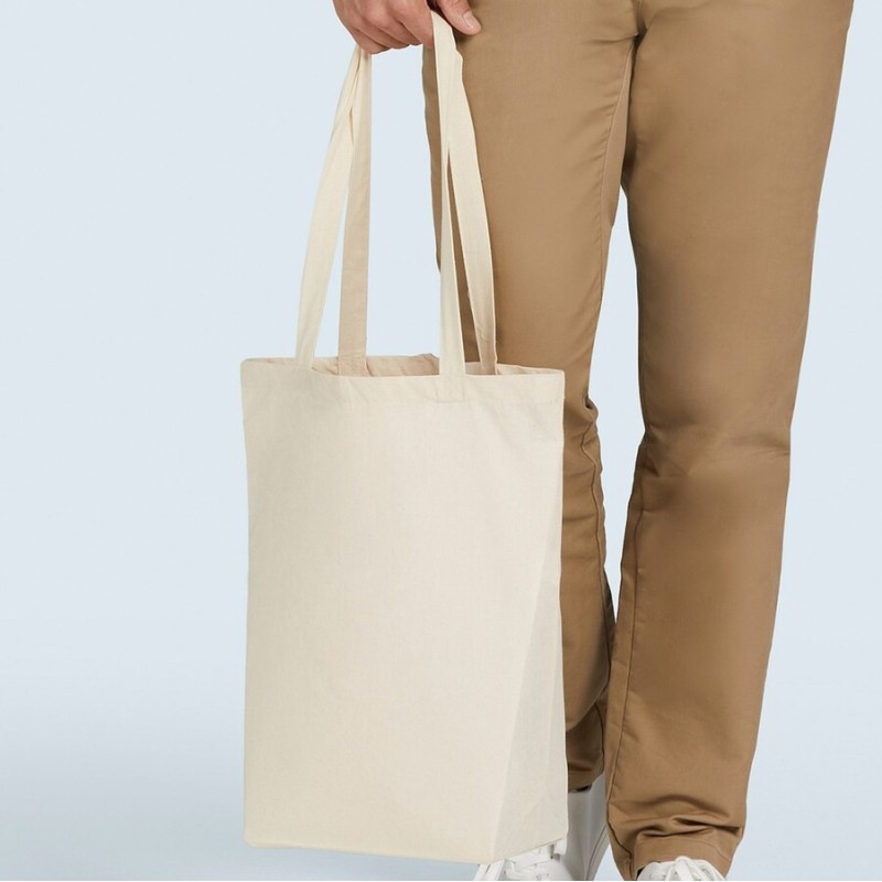 Tote bag, sac shopping avec soufflet en coton, anses longues, 140 g/m²