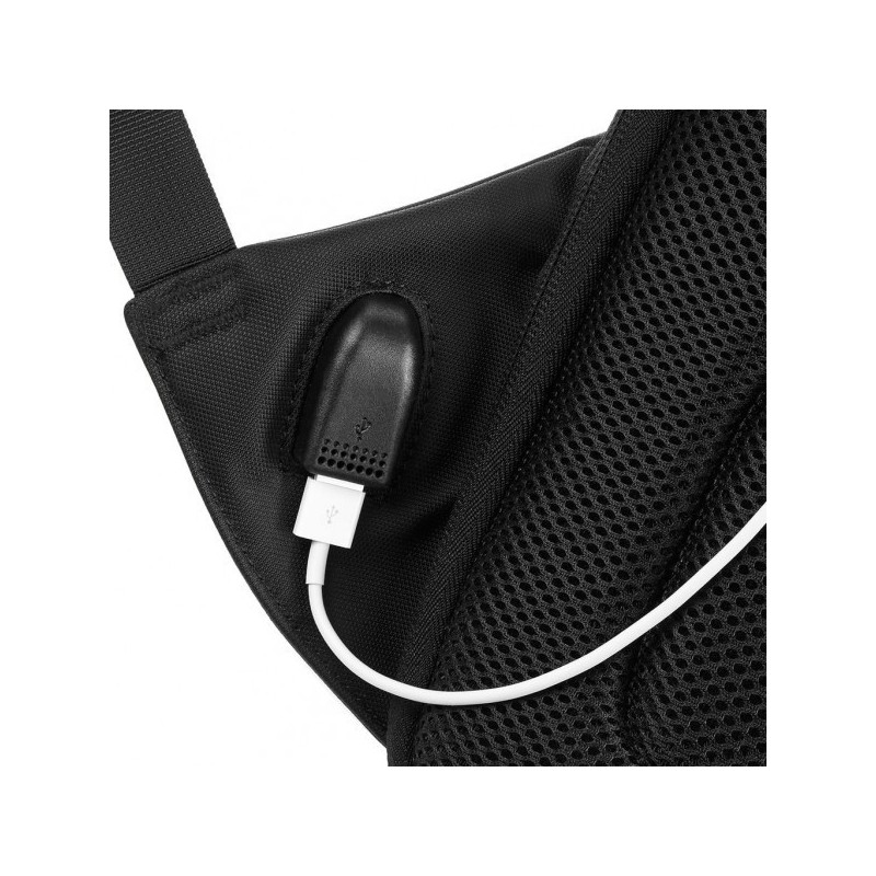 Sac à dos sécurisé, fermeture dans le dos, avec port de charge USB