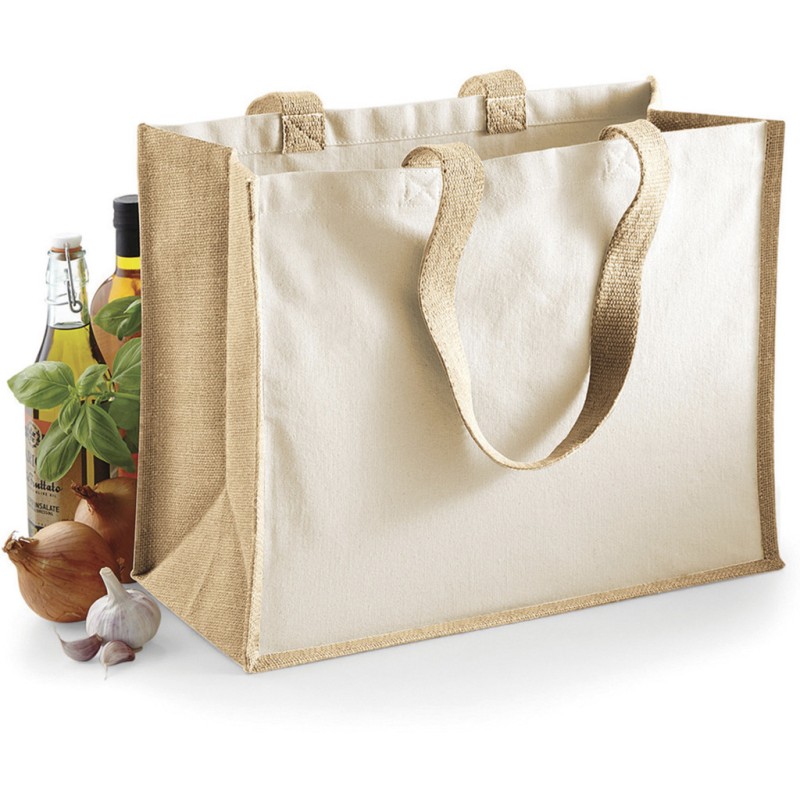 Sac en toile de jute, anses longues en coton canvas