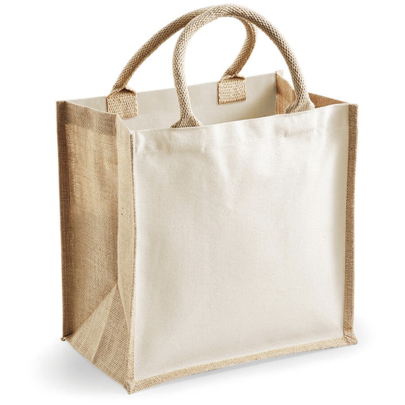 Sac en toile de jute, anses courtes en coton canvas