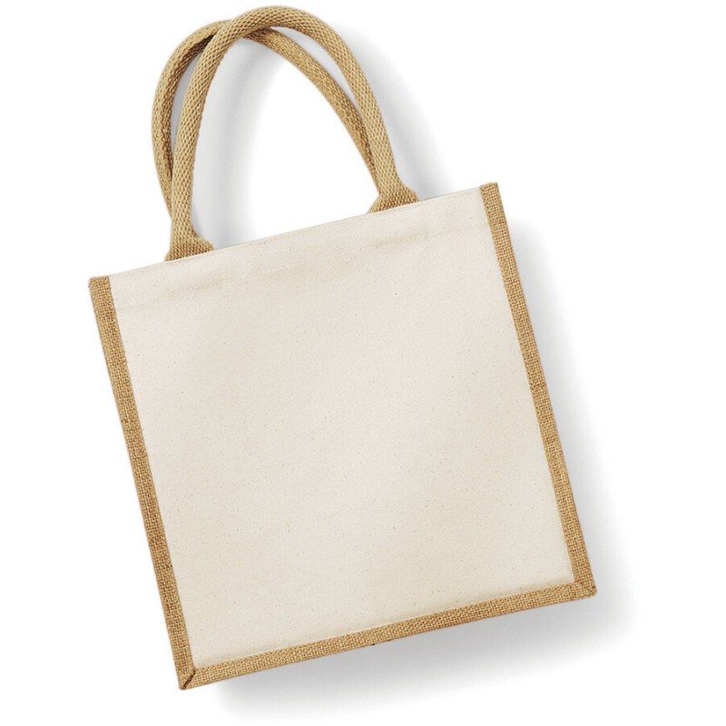 Sac en toile de jute, anses courtes en coton canvas