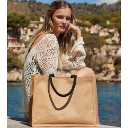 Sac shopping en toile de jute, poignées en coton colorées