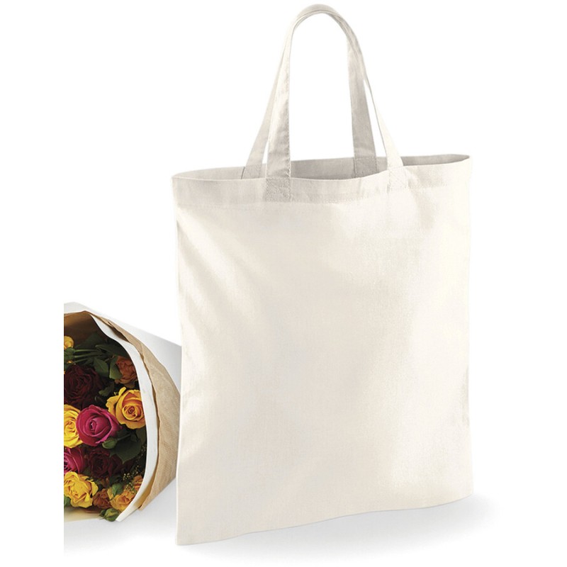 Tote bag coton vierge, anses courtes, 140 g/m²