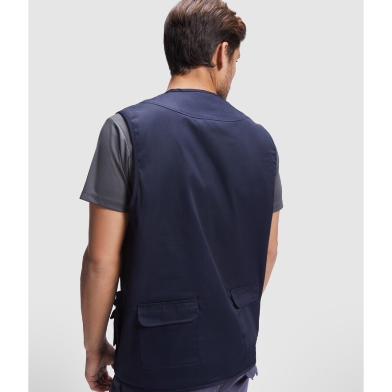 Gilet de travail multi-poches col V zippé en polycoton, 200 g/m²