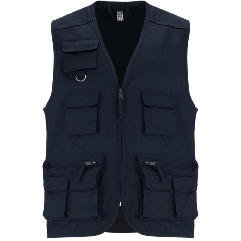 Gilet de travail multi-poches col V zippé en polycoton, 200 g/m²