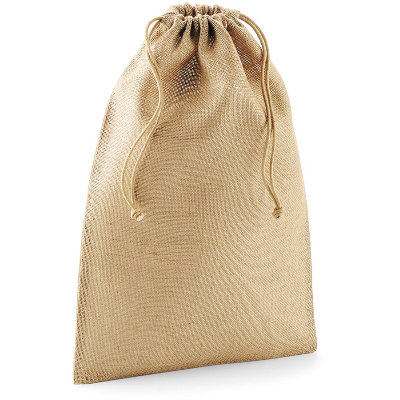 Sac de rangement en toile de jute, fermeture par cordelette