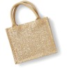 Petit tote bag en toile de jute brillant, anses courtes en coton