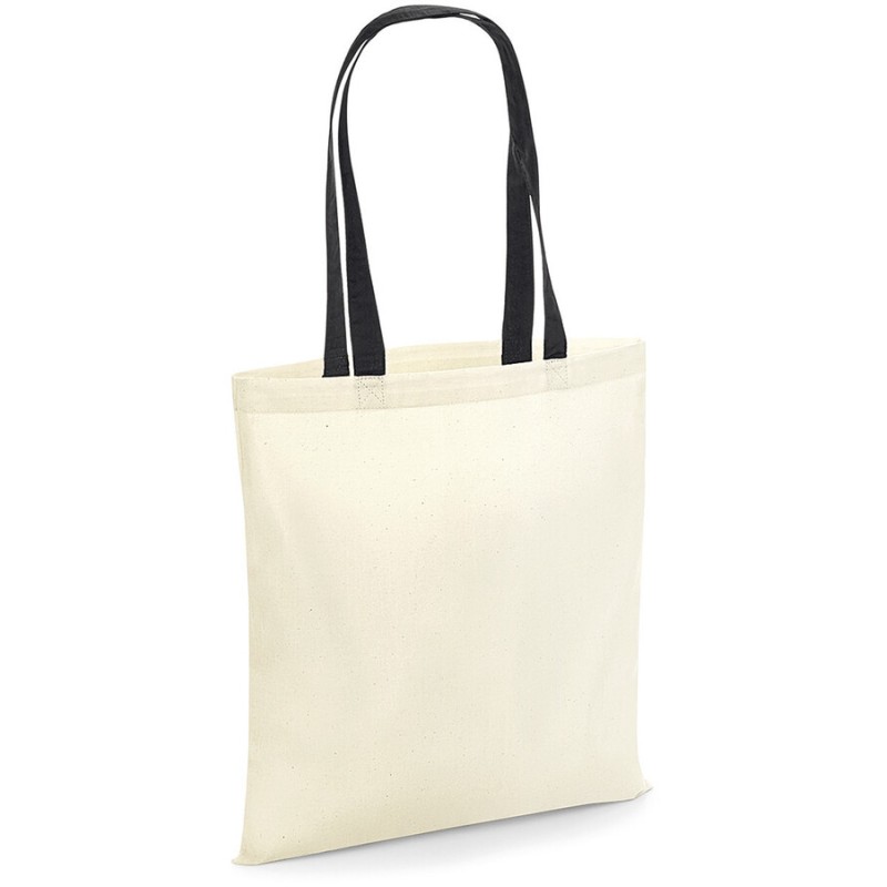 Tote bag coton écru naturel, anses longues colorées, 140 g/m²