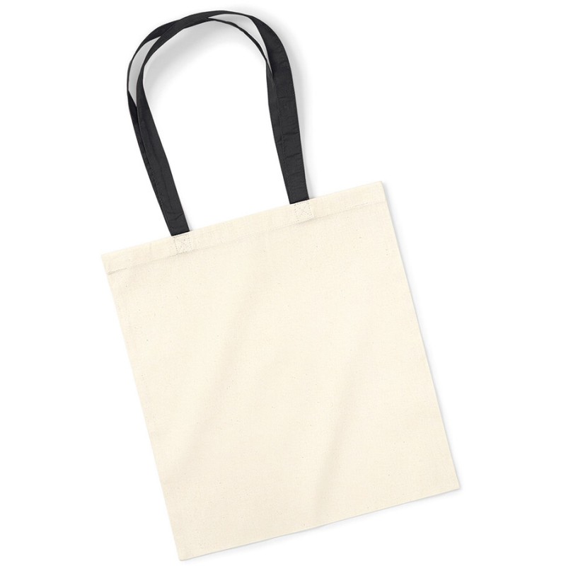 Tote bag coton écru naturel, anses longues colorées, 140 g/m²