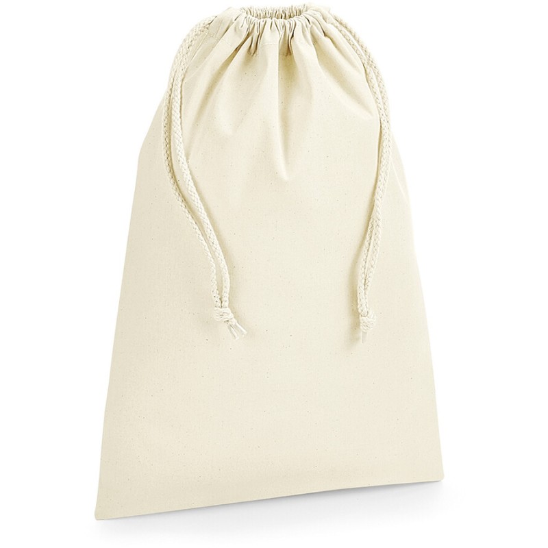 Petit sac de rangement en coton bio fermé par double cordon, 200 g/m²