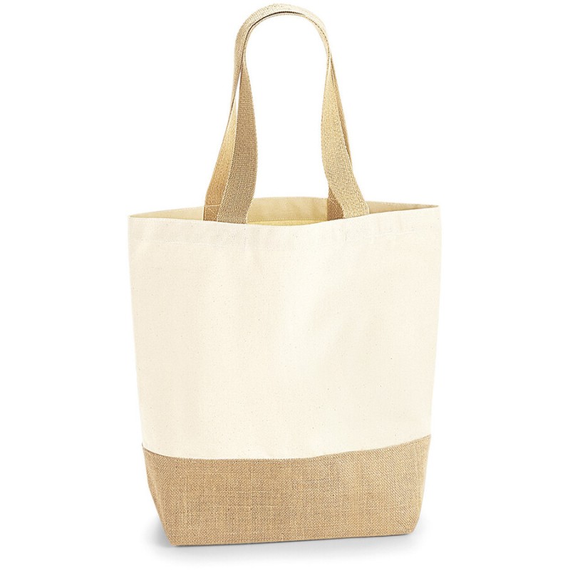 Sac shopping en coton canvas avec base en toile de jute, 407 g/m²