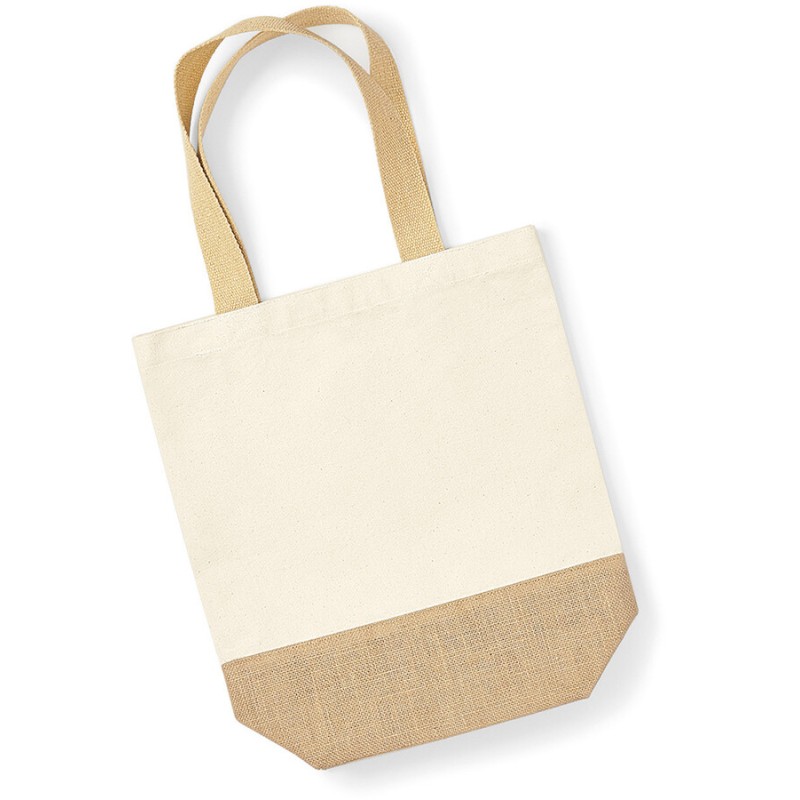 Sac shopping en coton canvas avec base en toile de jute, 407 g/m²