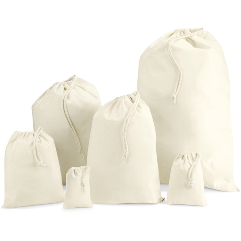 Petit sac de rangement en coton, fermeture par cordelette, 140 g/m²