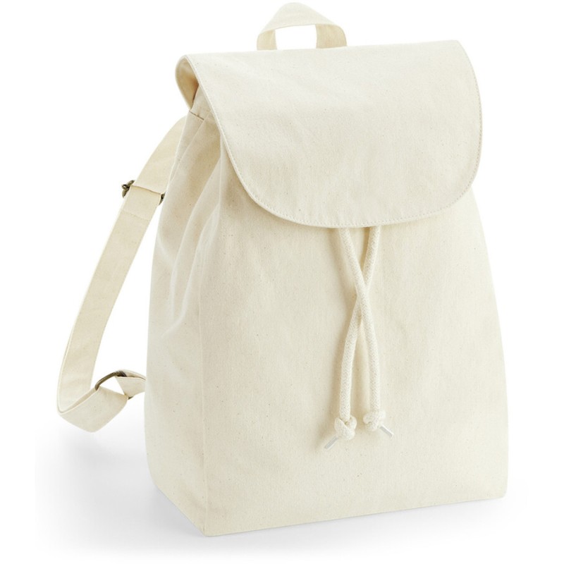 Sac à dos en coton bio épais avec rabat à bouton pression, 340 g/m²