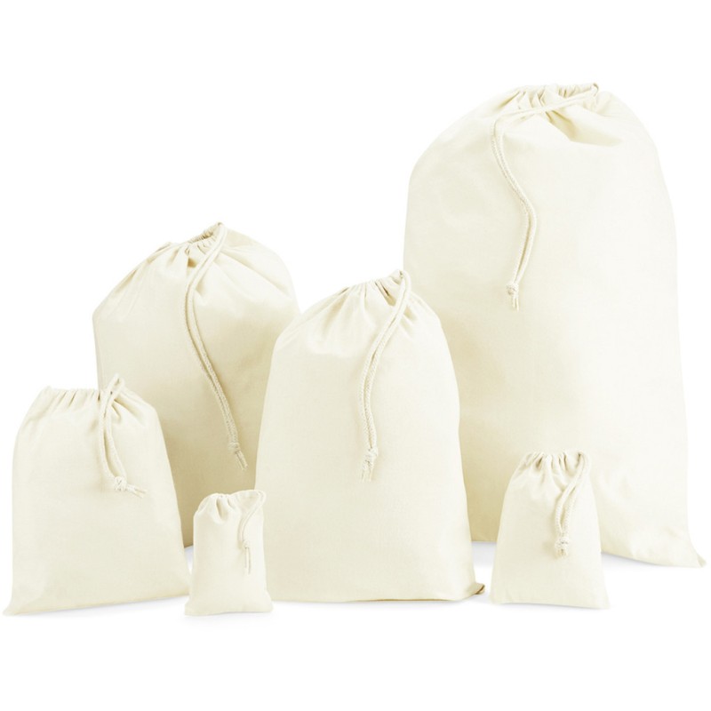 Sac de rangement en coton recyclé, fermeture par cordons, 170 g/m²