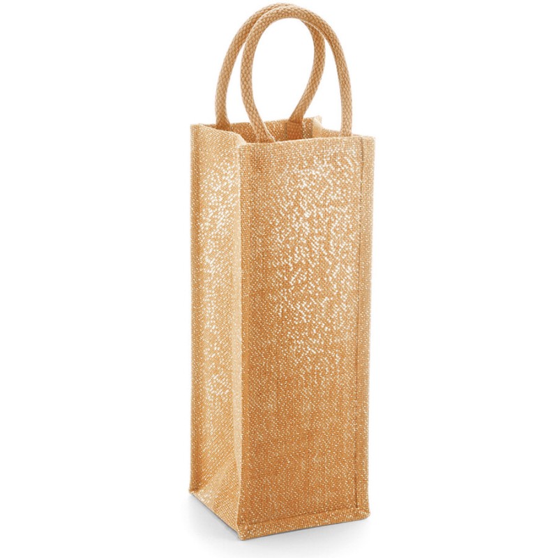 Sac bouteille en toile de jute brillant avec poignées en coton