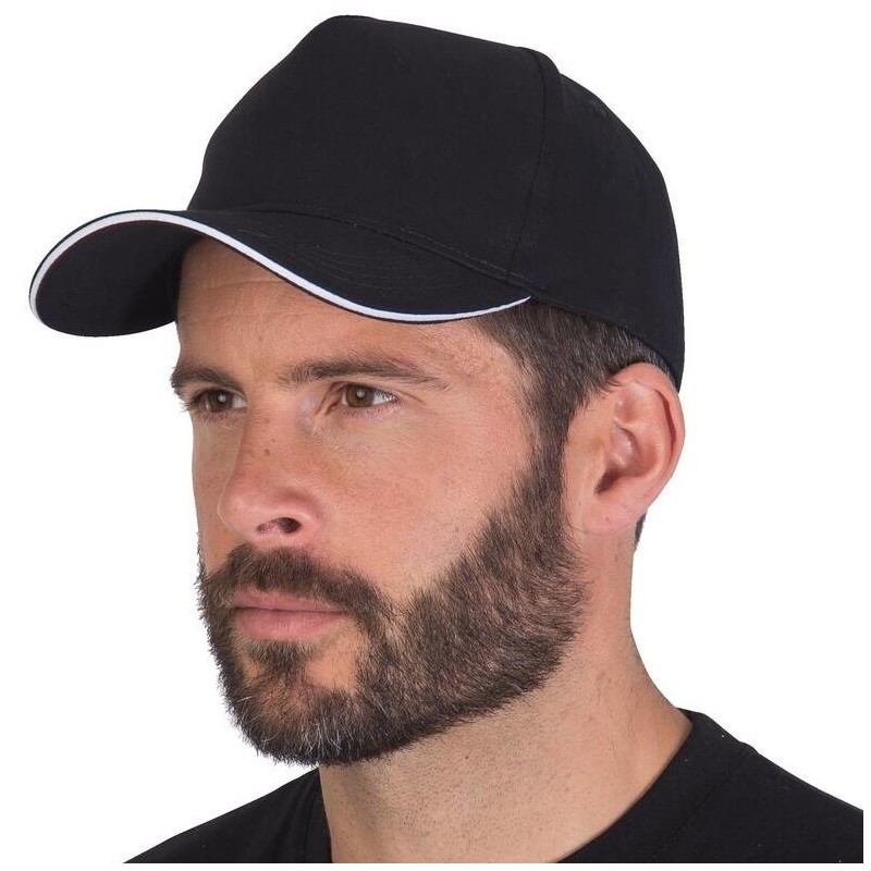 Casquette 5 panneaux Black & Match, 100% coton sergé, 180 g/m²