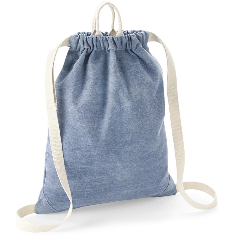 Sac à dos denim vintage en coton doux, fermeture par cordon