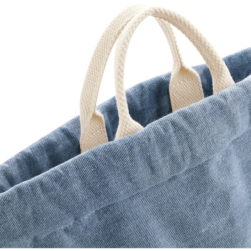 Sac à dos denim vintage en coton doux, fermeture par cordon