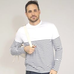 T-shirt marinière en coton organique manches longues, 180 g/m²