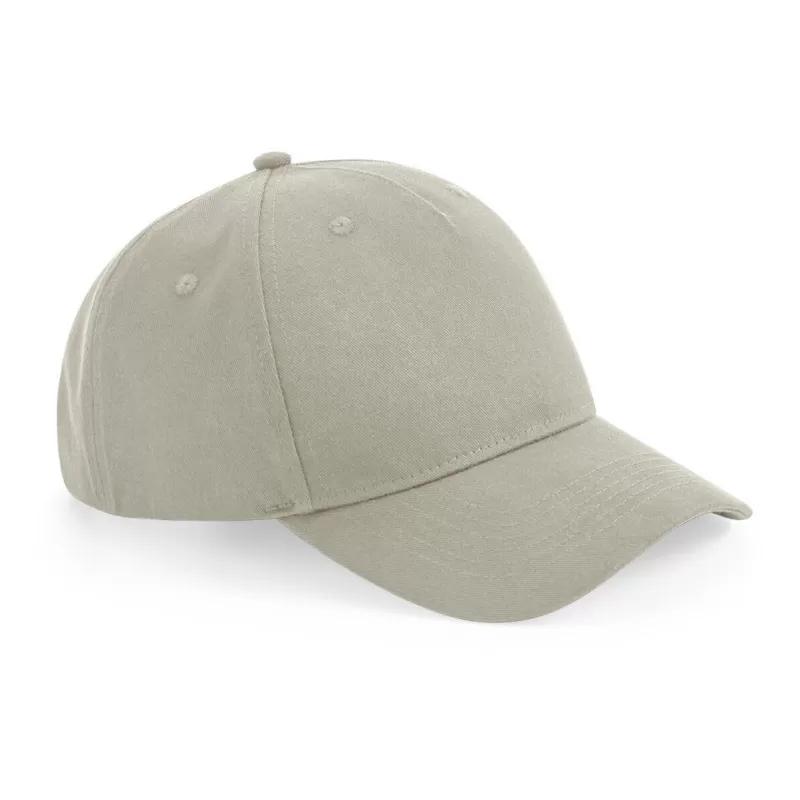 Casquette 5 panneaux en coton organique ajustable, panneaux avant structurés, 256 g/m²