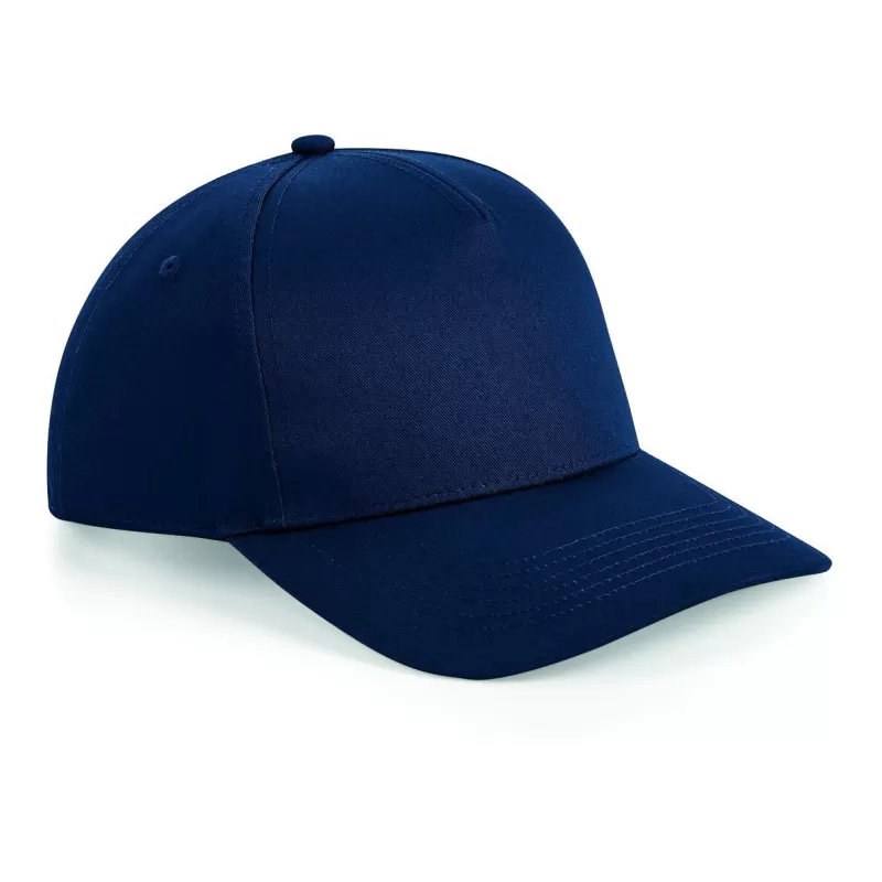 Casquette 5 panneaux, visière incurvée, œillets cousus, ajustable par patte, 240 g/m²