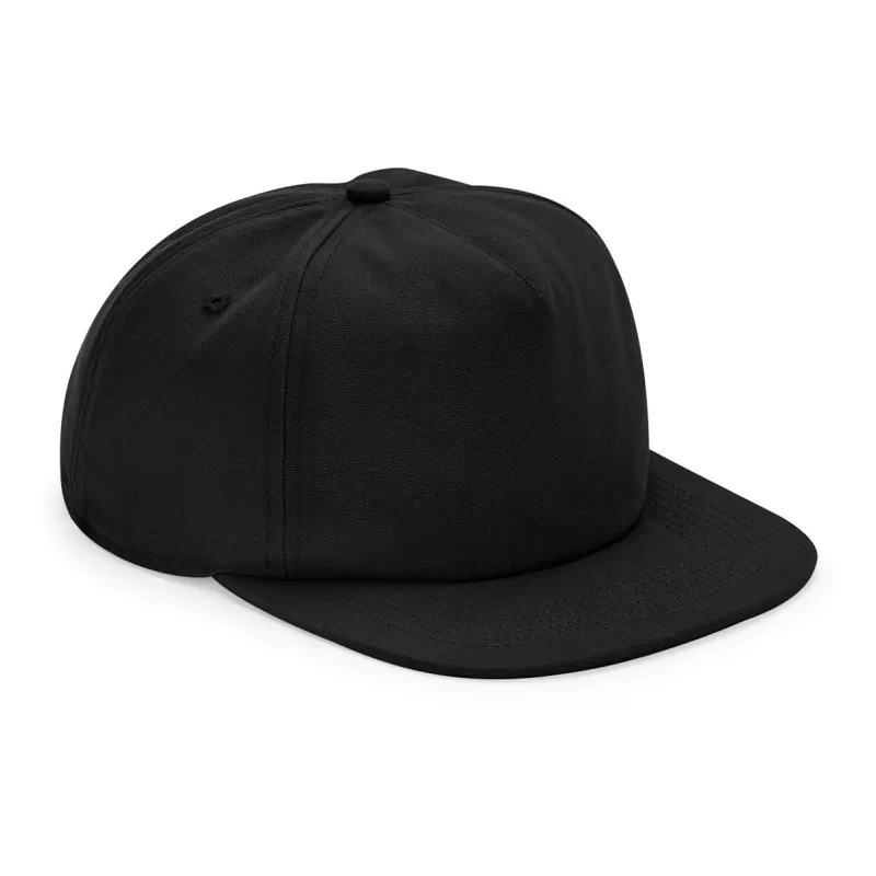 Casquette destructurée en coton organique 5 panneaux, visière plate, boucle réglable