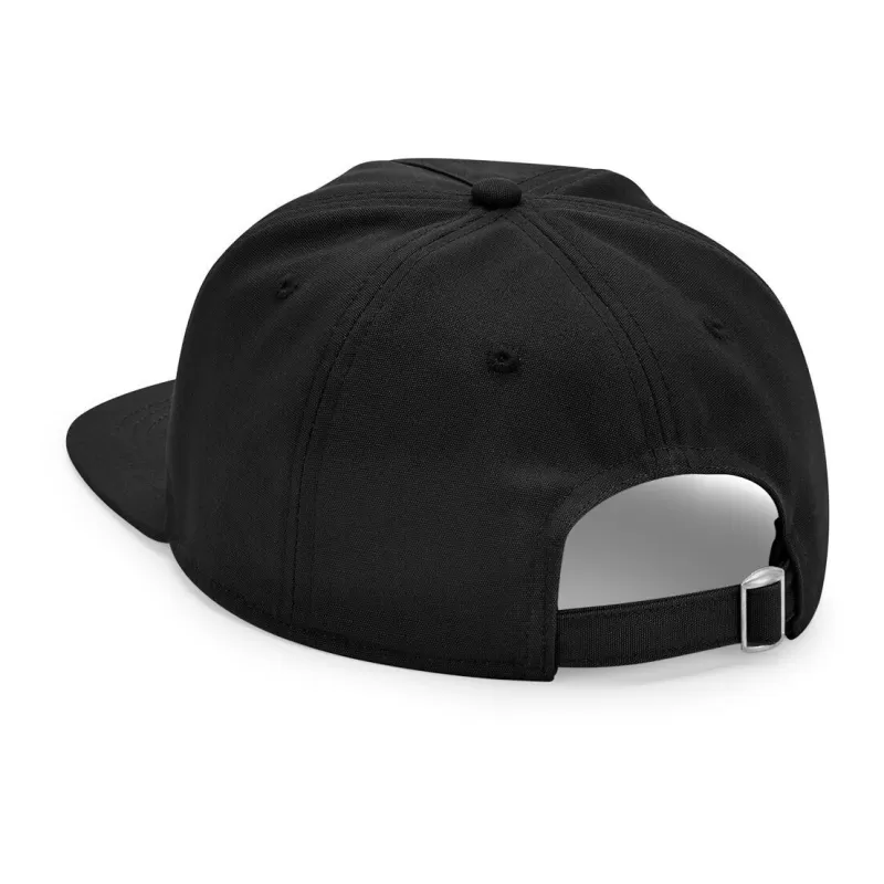 Casquette destructurée en coton organique 5 panneaux, visière plate, boucle réglable