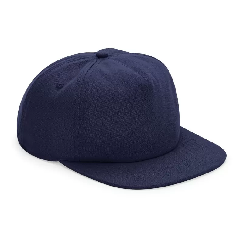 Casquette destructurée en coton organique 5 panneaux, visière plate, boucle réglable