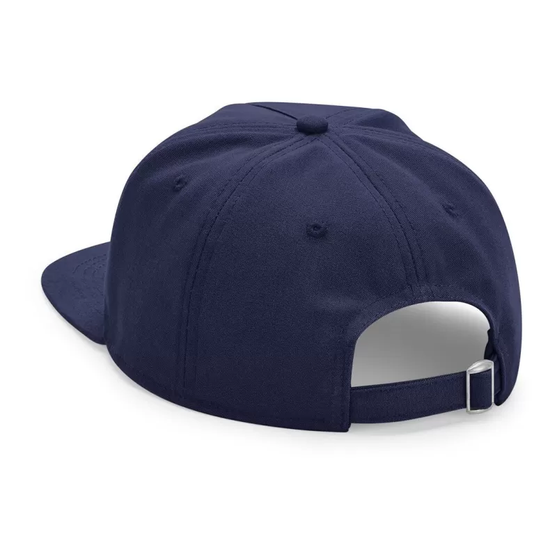 Casquette destructurée en coton organique 5 panneaux, visière plate, boucle réglable