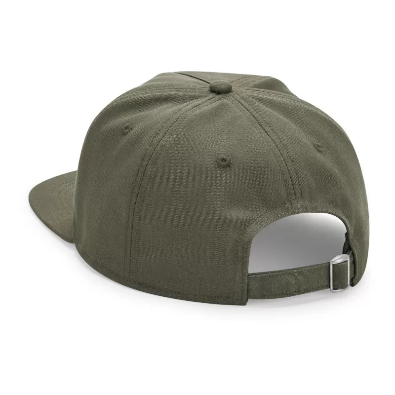 Casquette destructurée en coton organique 5 panneaux, visière plate, boucle réglable