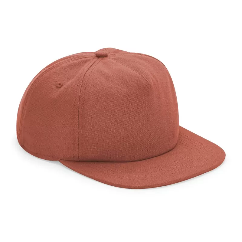 Casquette destructurée en coton organique 5 panneaux, visière plate, boucle réglable