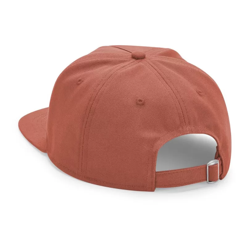 Casquette destructurée en coton organique 5 panneaux, visière plate, boucle réglable