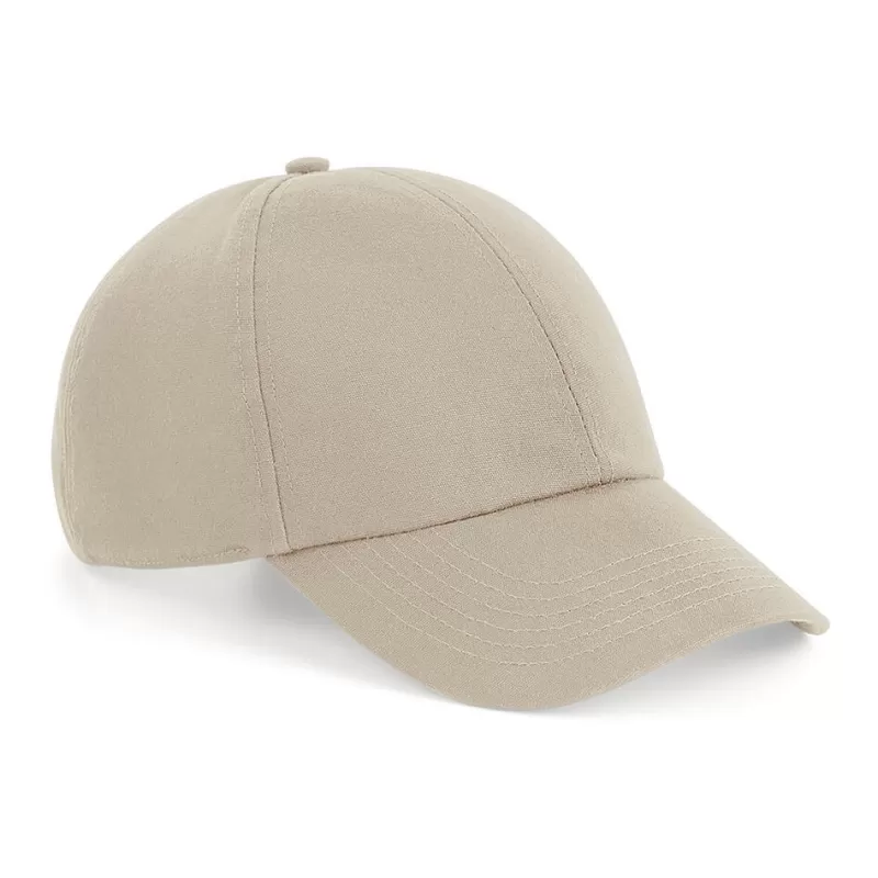 Casquette 6 panneaux coton biologique réglable, visière préformée, 255 g/m²