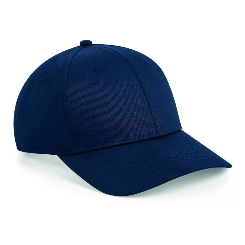 Casquette 6 panneaux, visière incurvée, œillets cousus, ajustable par patte, 240 g/m²